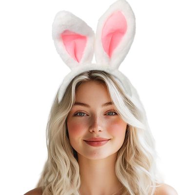 Acenail Bunny Ears White Rabbit Ears Furry Bunny Ears Headbands Cosplay Accessories Party Costume Hair Accessories for Women(A-Classic)