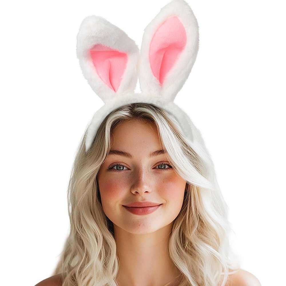 Acenail Bunny Ears White Rabbit Ears Furry Bunny Ears Headbands Cosplay Accessories Party Costume Hair Accessories for Women(A-Classic)