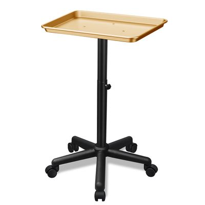 Chetunju Golden Salon Tray Premium Aluminum Rolling Tray Adjustable Height Use for The Tattoo Tray Hairstylist Tray with Wheels(Golden)