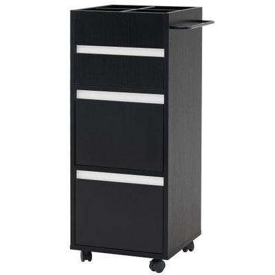 BarberPub Salon Trolley with Drawers Barber Cart Storage Cabinet Beauty Organizer Spa Equipment 2039 (Black)