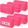6 Pcs Preppy Patch Makeup Bag PU Leather Cosmetic Bag Waterproof Neat Travel Toiletry Pouch Portable Makeup Bag for Women Friends Cosmetic Organizer Travel Toiletry Pencil Case (Rose Red) view 1