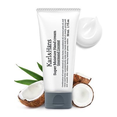 Karl&Hans Super Moisturizing Coconut Vegan Hand Cream - Gourmand Coconut Scent with Shea Butter, Coconut Oil - Organic Daily Hand lotion for Dry Cracked Hands - 1.7 fl oz