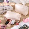 6 Pcs Preppy Patch Makeup Bag PU Leather Cosmetic Bag Waterproof Neat Travel Toiletry Pouch Portable Makeup Bag for Women Friends Cosmetic Organizer Travel Toiletry Pencil Case (White and Gold) view 4