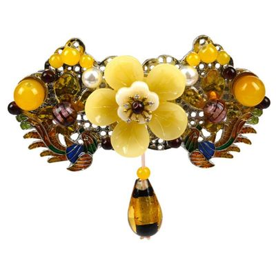 minkissy Retro Floral Barrettes Yellow Floral Hair Clips Hair Barrettes Orange Beads Pendant Girls Barrette Vintage Large French Hair Pin