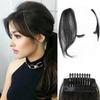 AiUree 10Inch 2pcs Layeder Remy Hair Long Bangs Side Bangs False Bangs Clip-In Bangs Human Hair Extension Middle Part Fringe Hair Pieces Fake Fringe Invisible Bangs for Women Black Color view 1