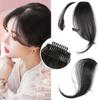AiUree 10Inch 2pcs Layeder Remy Hair Long Bangs Side Bangs False Bangs Clip-In Bangs Human Hair Extension Middle Part Fringe Hair Pieces Fake Fringe Invisible Bangs for Women Black Color view 2