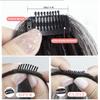 AiUree 10Inch 2pcs Layeder Remy Hair Long Bangs Side Bangs False Bangs Clip-In Bangs Human Hair Extension Middle Part Fringe Hair Pieces Fake Fringe Invisible Bangs for Women Black Color view 3