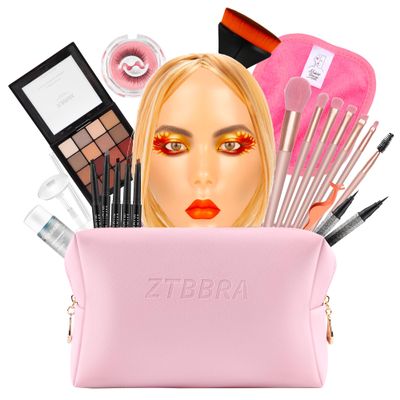 ZTBBRA Kids Makeup Practice Face  5D Silicone Training Head with Full Kit, Reusable Makeup Practice Kit for Beginners, Children & Enthusiasts, Supports False Lashes & Wigs