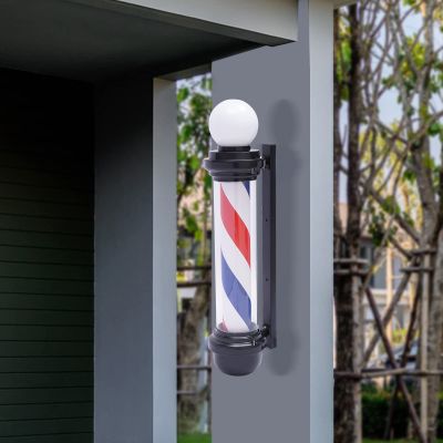 CeRaBuRET 32-inch Barber Pole Red White Blue Stripes with LED Light, Traditional Barber Pole Outside Barber Shop Rotating Light Sign Light Box, 32 * 7.5in