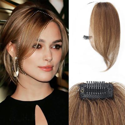 AiUree 10Inch 2pcs Layeder Remy Hair Long Bangs Side Bangs False Bangs Clip-In Bangs Human Hair Extension Middle Part Fringe Hair Pieces Fake Fringe Invisible Bangs for Women Light Brown
