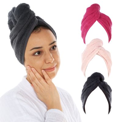 Cacala Terry Cloth Shower Cap for Women  Luxurious Hair Towel Wrap  Non-Frizz Hair Wraps for Women Wet Hair with Holding Loop and Buttons  Highly Absorbent Head Wrap with Accessories  3pcs