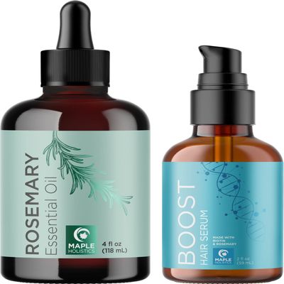 Maple Holistics Hair Regrowth Bundle - Pure Rosemary Oil for Growth With Boost Thickening Serum, Peppermint Black Castor Oil and More - Advanced Biotin Growth Serum With Rosemary