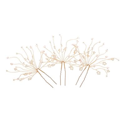 KALLORY 3pcs Head Stick Accessories Hair U Pink Brides Shaped Fork Ornament Crystal Shape Bridesmaids Forks U- Flower Grils Bridesmaid Elegant Wedding Clip Women Leaf Hairpin Pearl Pearls