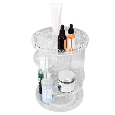 360 Degree Rotation Clear Cosmetics Makeup Organizer Acrylic Jewelry Nail Polish Makeup Container Vanity Desktop Sundries Storage Box for Vanity Skincare Countertop Desk(12.5x9x1.7in)
