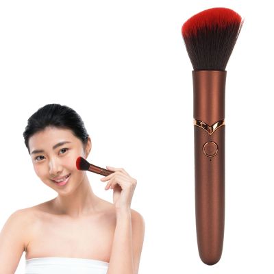 Electric Rotating Makeup Brush, 10 Speed Vibration,USB Charging Face Brush Powder Brush for Blush Highlighting Liquid Cream (Brown Oblique Head)