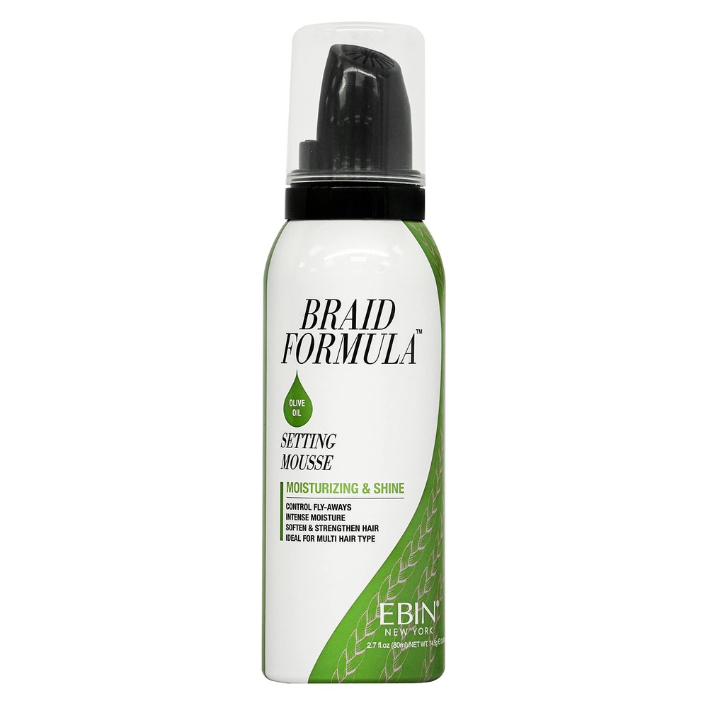 EBIN NEW YORK Braid Formula Setting Mousse Olive Oil | Lightweight Braid Foam for Braids, Twists & Locs | Moisturizing & Shine | Anti-Frizz Quick-Dry Formula | 2.7 Fl Oz