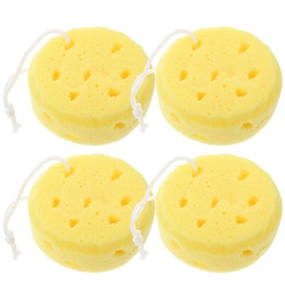 minkissy Exfoliating Sponge 4pcs Bath Sponge Round Loofah Shower Sponge Body Scrubber Spa Puff Scrubber Ball Kitchen Cleaning Sponges