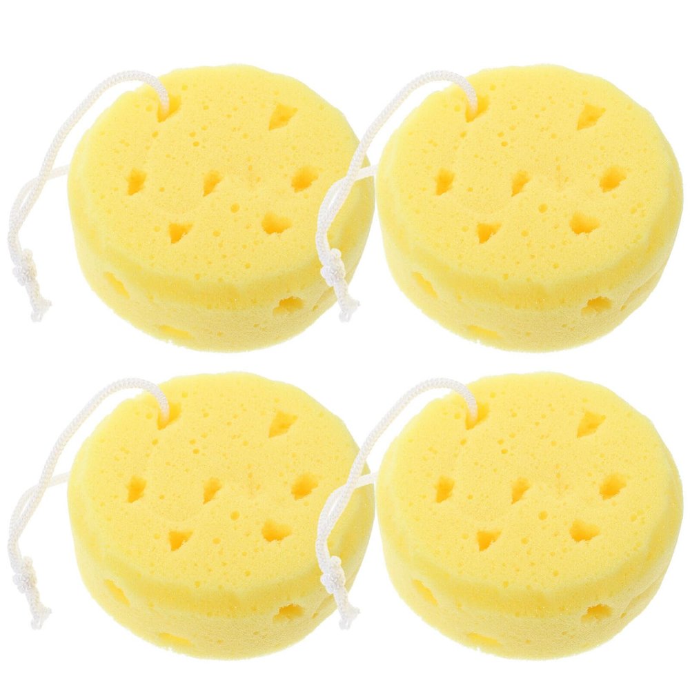 minkissy Exfoliating Sponge 4pcs Bath Sponge Round Loofah Shower Sponge Body Scrubber Spa Puff Scrubber Ball Kitchen Cleaning Sponges