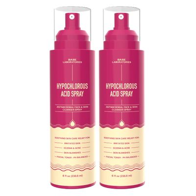 BASE LABORATORIES Hypochlorous Acid Spray for Face & Skin | 8oz | Facial Spray Daily Skin Repair Solution for Sensitive Skin, Redness, Irritations, Eczema | Hypochlrous HOCL Molecule | 2PK