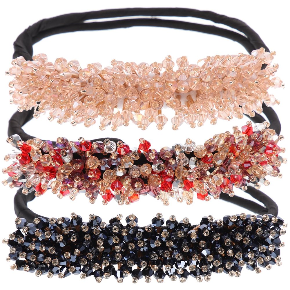 minkissy 3pcs Meatball Hair Iron Rhinestone Bun Maker Small Elastic Hair Bands Women Hair Bun Maker Braider Hair Crimper Hair Bun Accessories Hair Curler Bun Maker for Hair Buns Crystal
