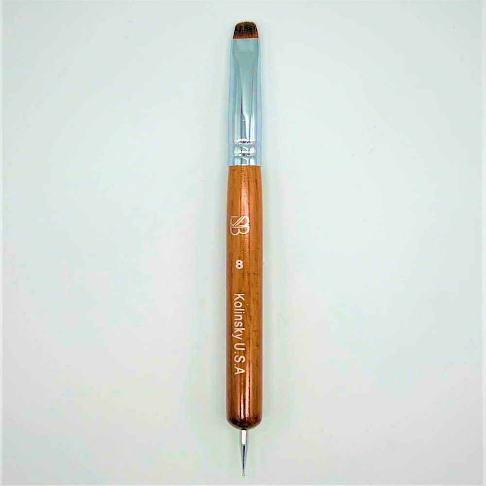 Spontaneous Beauty Premium Kolinsky French Brush (Size 8 with Dotting Tool, Wood Handle)