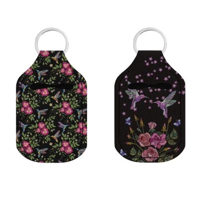 Veniyate Women Girls Travel Cosmetic Makeup Bottle Holder Sleeve 2 Packs with Hummingbird Flower Pattern Lightweight Keychain Holder Organizer Neoprene Container Keyrings