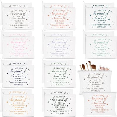 Sieral 20 Pcs Christmas Appreciation Gift Cosmetic Bags Xmas May You Be Proud Cosmetic Pouch Motivational Gift Canvas Makeup Bag with Zipper for Employee Office Team Coworker Nurse Teacher(White)