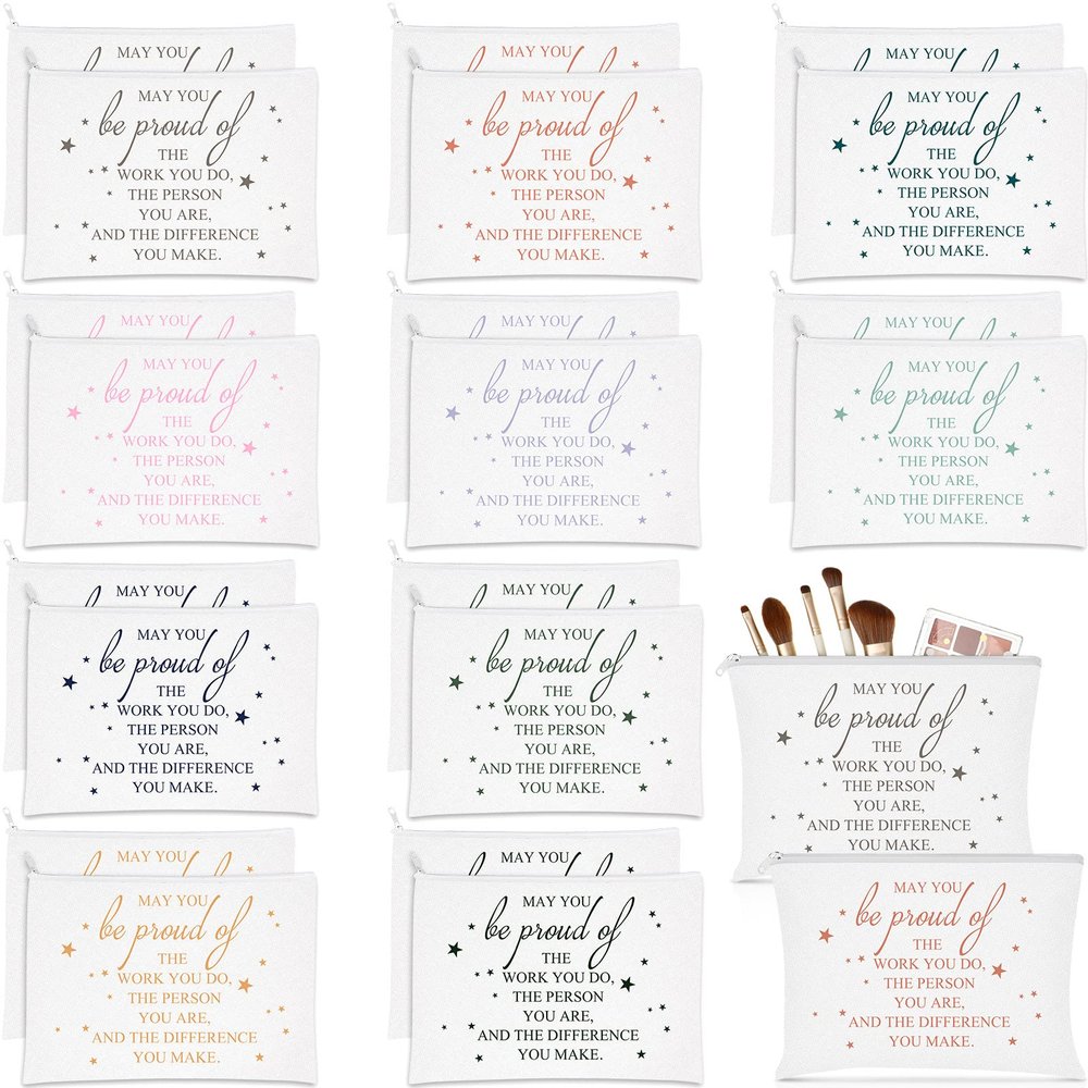 Sieral 20 Pcs Christmas Appreciation Gift Cosmetic Bags Xmas May You Be Proud Cosmetic Pouch Motivational Gift Canvas Makeup Bag with Zipper for Employee Office Team Coworker Nurse Teacher(White)