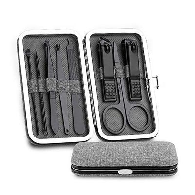 8-Piece Manicure and Pedicure Nail Clipping Set with Case- Stainless Steel (Color : Gray)