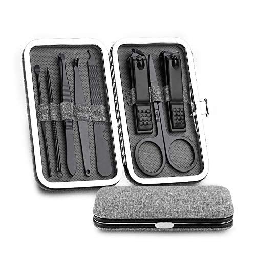 8-Piece Manicure and Pedicure Nail Clipping Set with Case- Stainless Steel (Color : Gray)