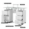 Paddie Manicure Table with Glass Top, Foldable Arm Rest, Lockable Wheels, Storage Drawers for Nail Tech - White view 3