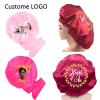 Customize Logo Satin Bonnet with Tie Band for Sleeping, 10 PCS Personalized Silk Head Scarf Hair Wrap Cap for Women Men (Black) view 2