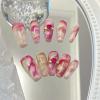 FRUJCDKI handmade real fake nail glue series pink marble press-on fake nails long coffin fake nails ballerina glue nails, rhinestone design shiny female stick-on nails (pink marble-XS) view 1