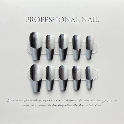 FRUJCDKI handmade real fake nail glue series French gradient press-on fake nails long coffin fake nails ballerina glue nails, rhinestone design shiny female sticker nails (French-S)
