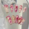 FRUJCDKI handmade real fake nail glue series pink marble press-on fake nails long coffin fake nails ballerina glue nails, rhinestone design shiny female stick-on nails (pink marble-M) view 2