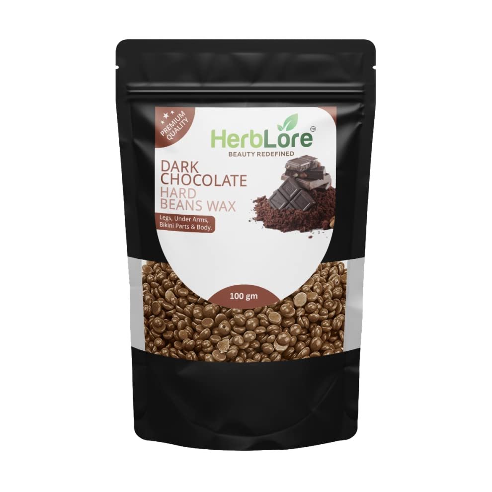 HerbLore Premium Hard Hair Body Wax Beans - Best for Painless Hair Removal, Waxing for Face, Eyebrow, Back, Chest, Bikini Areas, Legs Easily At Home - 100 Grams (Dark Chocolate)