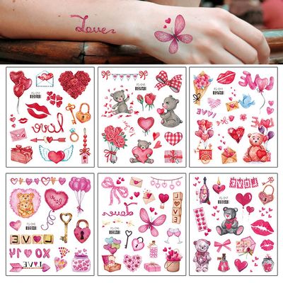 Valentine's Day Tattoos Mother's Day Tattoos for Women Men Boys Girls Body Art Decoration Flower Lips Heart Balloon Gifts Stickers Temporary Tattoo Sticker Couple's Favors Decoration Supplies