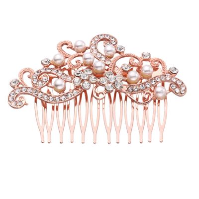 Uonlytech Rose Gold Wedding Hair Comb Pearl and Rhinestone Details Elegant Bridal Headdress for Special Occasions and Parties Chic Hair Ornament for Women