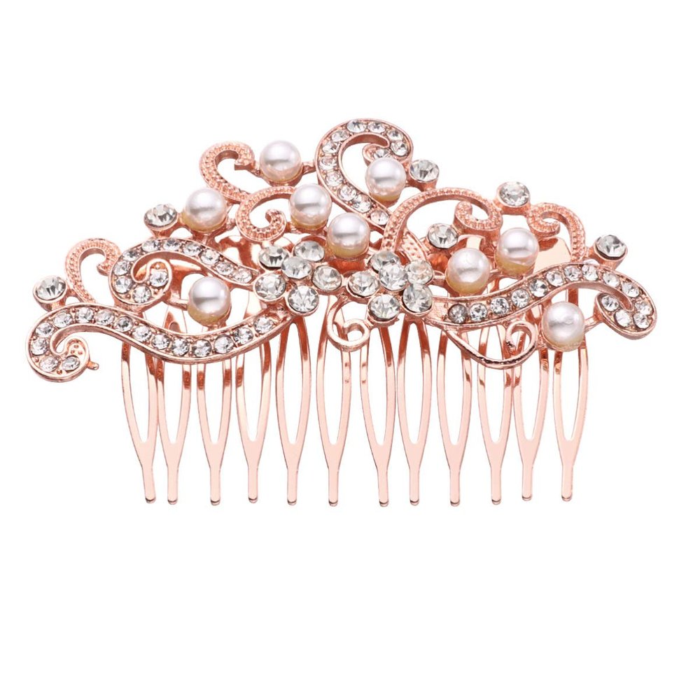 Uonlytech Rose Gold Wedding Hair Comb Pearl and Rhinestone Details Elegant Bridal Headdress for Special Occasions and Parties Chic Hair Ornament for Women