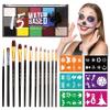 Face Painting Kit Non-Toxic Body Paint Washable 15 Colors Face Paint Makeup Palette for Adults with 12 Paint Brushes & Stencils for Halloween Party Cosplay Makeup view 1