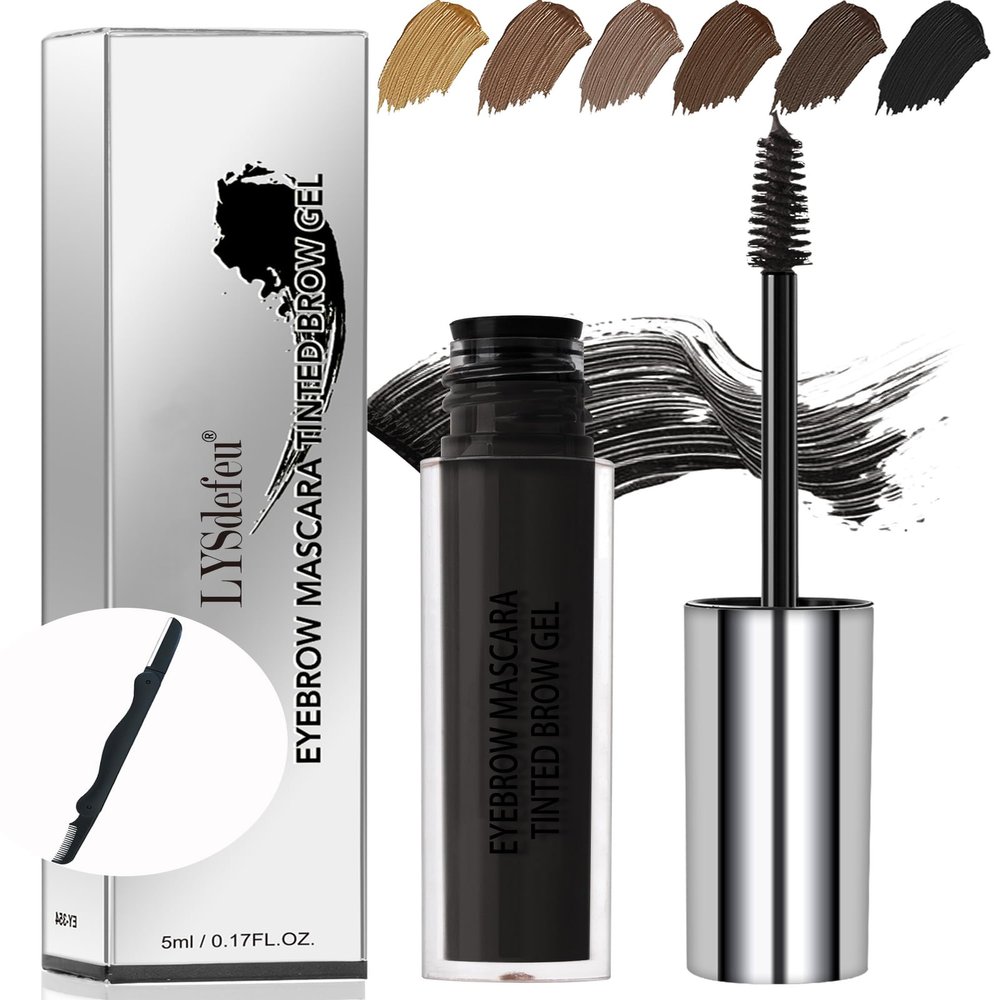 Waterproof Tinted Eyebrow Gel-Long Lasting Smudge-Proof Eyebrow Mascara Tinted Brow Glue,Eye Brow Filler,Volumizing Enhance Brow Mascara With Brow Razor,Christmas Eye Makeup Gift for Women-06 Ebony