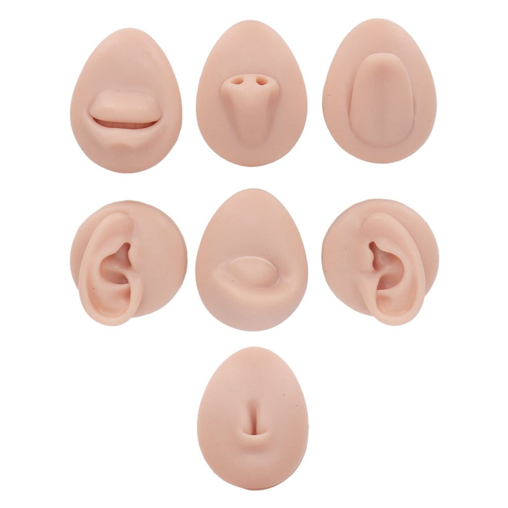 Soft Silicone Body Part Model, Piercing Practice Model Simulation Silicone Ear Eye Nose Mouth Tongue, Belly Button Model Safety Pierce Tool for Novice Piercer Teaching Instruction (Medium Fleshcolor)