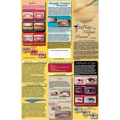 Permanent Makeup Brochure with Information about PMU for Eyeliner, Brow, Lip, Areola, Hand Method, Aftercare by SofTap (Hand Method (Spanish))