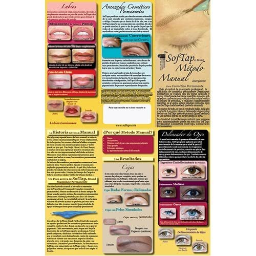 Permanent Makeup Brochure with Information about PMU for Eyeliner, Brow, Lip, Areola, Hand Method, Aftercare by SofTap (Hand Method (Spanish))