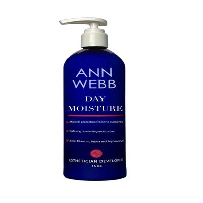 Ann Webb Day Moisture Lotion - All Natural, Chemical free Daily Moisture Cream w/Zinc calms & protects from sun. Minimize Redness & Blemishes. Luminize your complexion. (16oz)