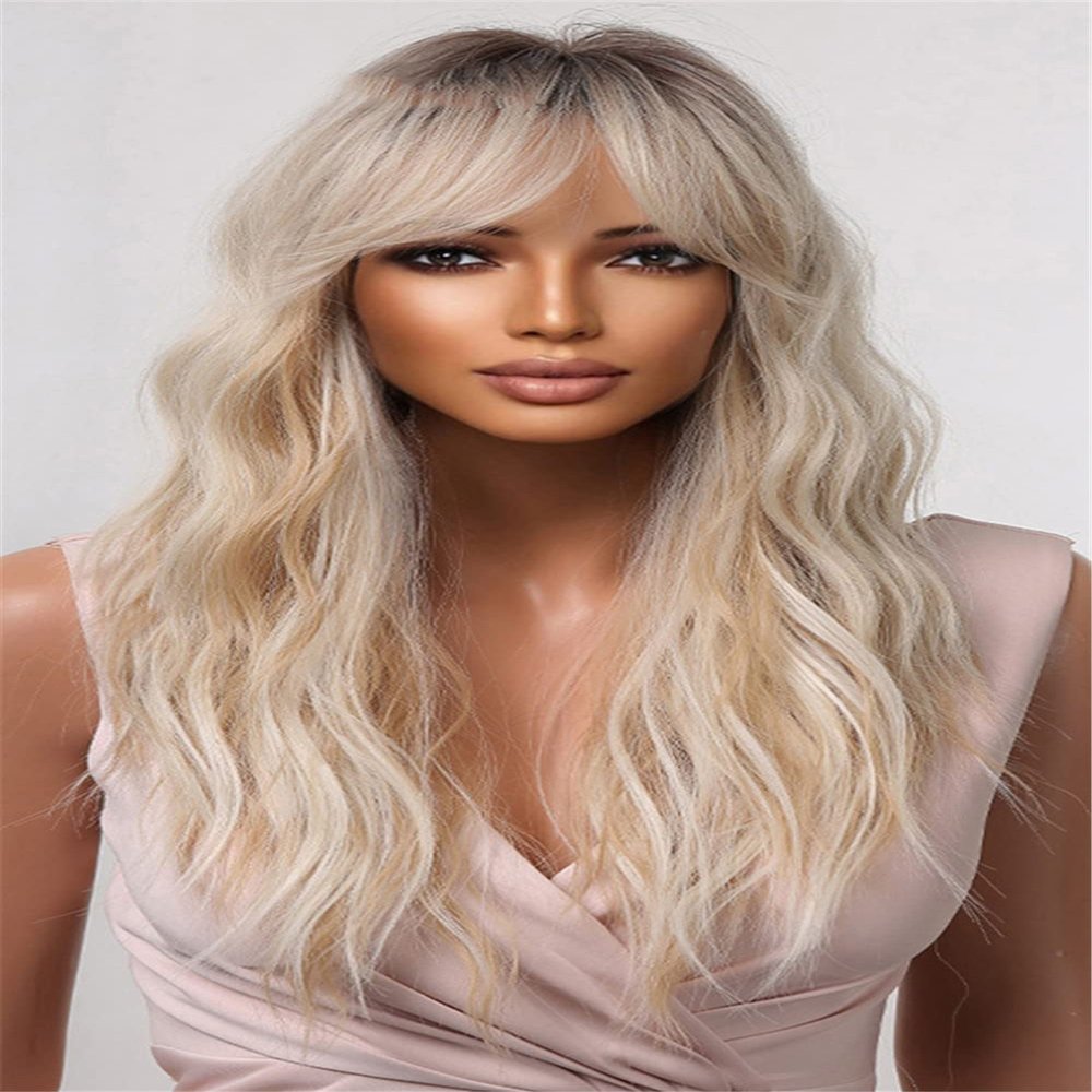 Vsadsau Long Wavy Ombre Brown Purple Synthetic Wigs For Women Heat Resistant Natural Middle Part Cosplay Party Hair Wigs Wig-LC2061-1