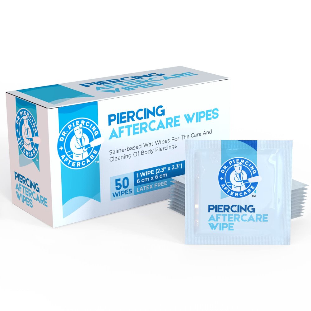 Dr. Piercing Aftercare Wipes  Piercing Aftercare | Saline Solution for Piercings - Keloid Bump Ear Piercing Cleaner  Ears Lips Belly Nose Piercing Bump - Piercing Hole Cleaner (50 Count)