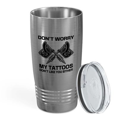 Flairy Land Tattoo Artist Silver Tumbler 20oz - don't like you either - Tattoo Gifts Tipping Skin Deep Ink Tattoo Lover Tattooing Tattooist