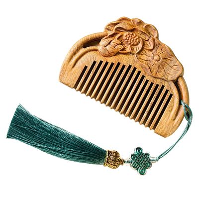 KALLORY Natural Wooden Lotus Carved Comb Sandal Hair Brush for Women Lightweight Ergonomic Design for Daily Use for Home Salon Styling Massage Scalp for Relaxation