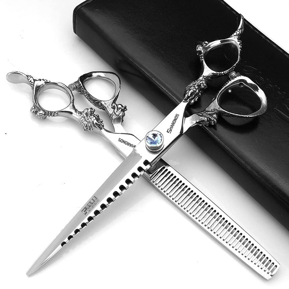 5.5/6 /7 Inch Purple Dragon Knight Professional Japanese Hair Scissors Barber Scissors Set (7 inch 2pc-B)